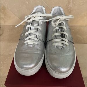 Salvatore Ferragamo Metallic Silver Sneakers size 9 1/2 C